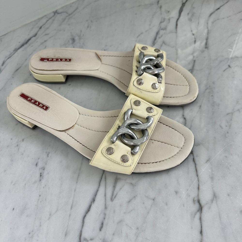 Prada Cream Slide Sandals